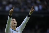 Real Madrid's forward Cristiano Ronaldo celebrates after scoring in Madrid on April 6, 2013